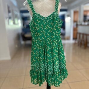 LC Lauren Conrad Green Sleeveless Sundress with Ruffled Tiers